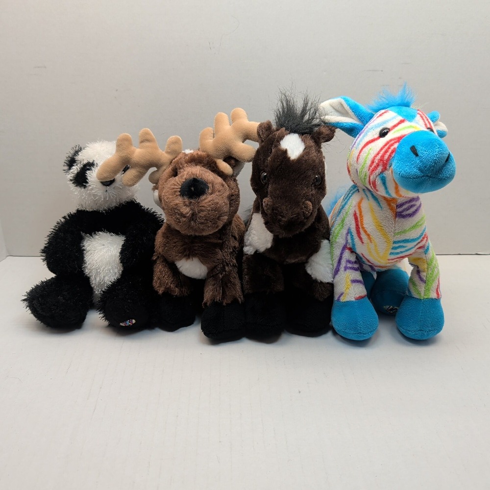 Ganz Webkinz Plush Lot Lil Kinz Panda Reindeer Pinto Rainbow Zebra